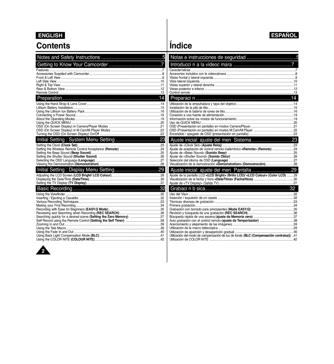 Samsung VP-D963i manual ContentsÍndice 