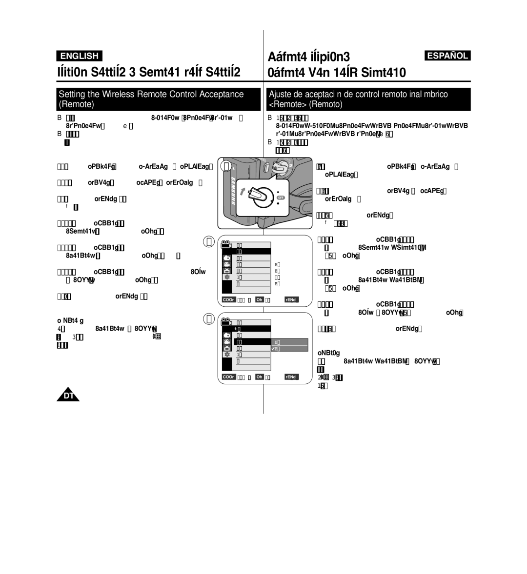 Samsung VP-D963i manual Setting the Wireless Remote Control Acceptance Remote, Set the Power switch to Camera or Player 