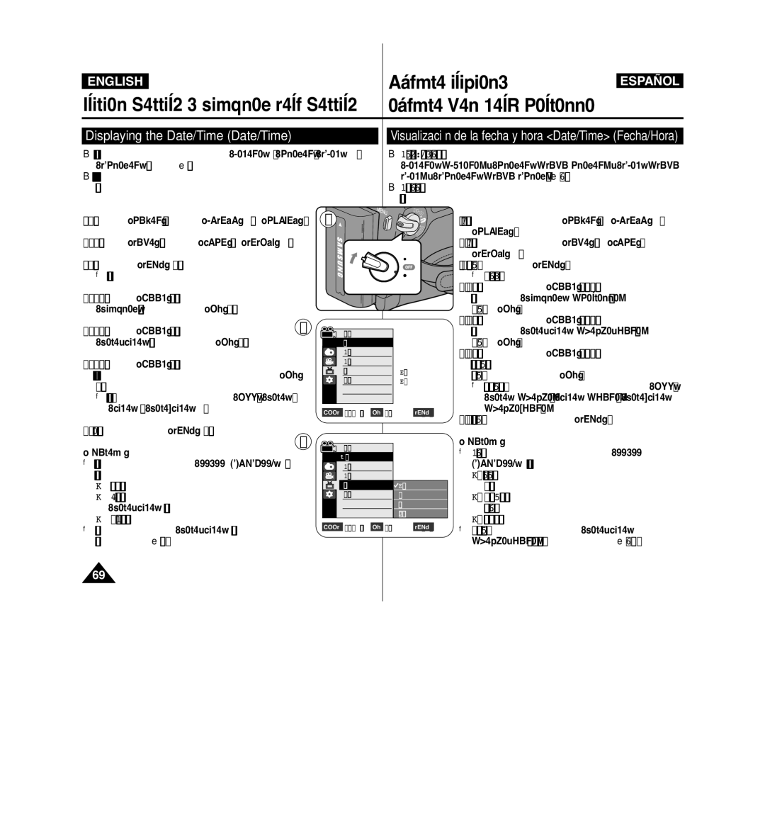 Samsung VP-D963i manual Displaying the Date/Time Date/Time, Visualización de la fecha y hora Date/Time Fecha/Hora 