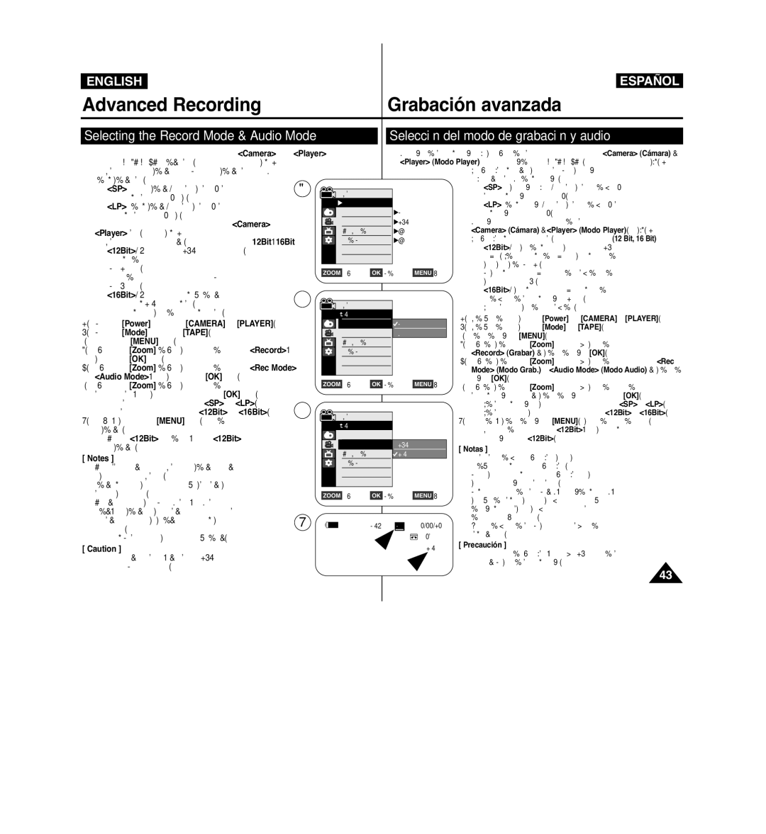 Samsung VP-D963i manual Advanced Recording Grabación avanzada, Selección del modo de grabación y audio 