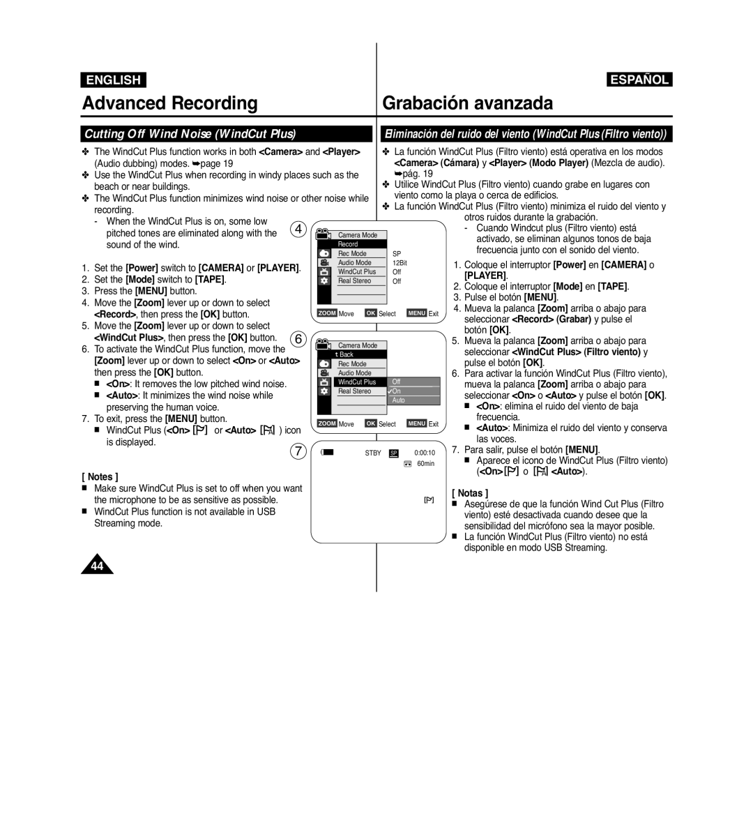 Samsung VP-D963i manual Cutting Off Wind Noise WindCut Plus, Eliminación del ruido del viento WindCut Plus Filtro viento 