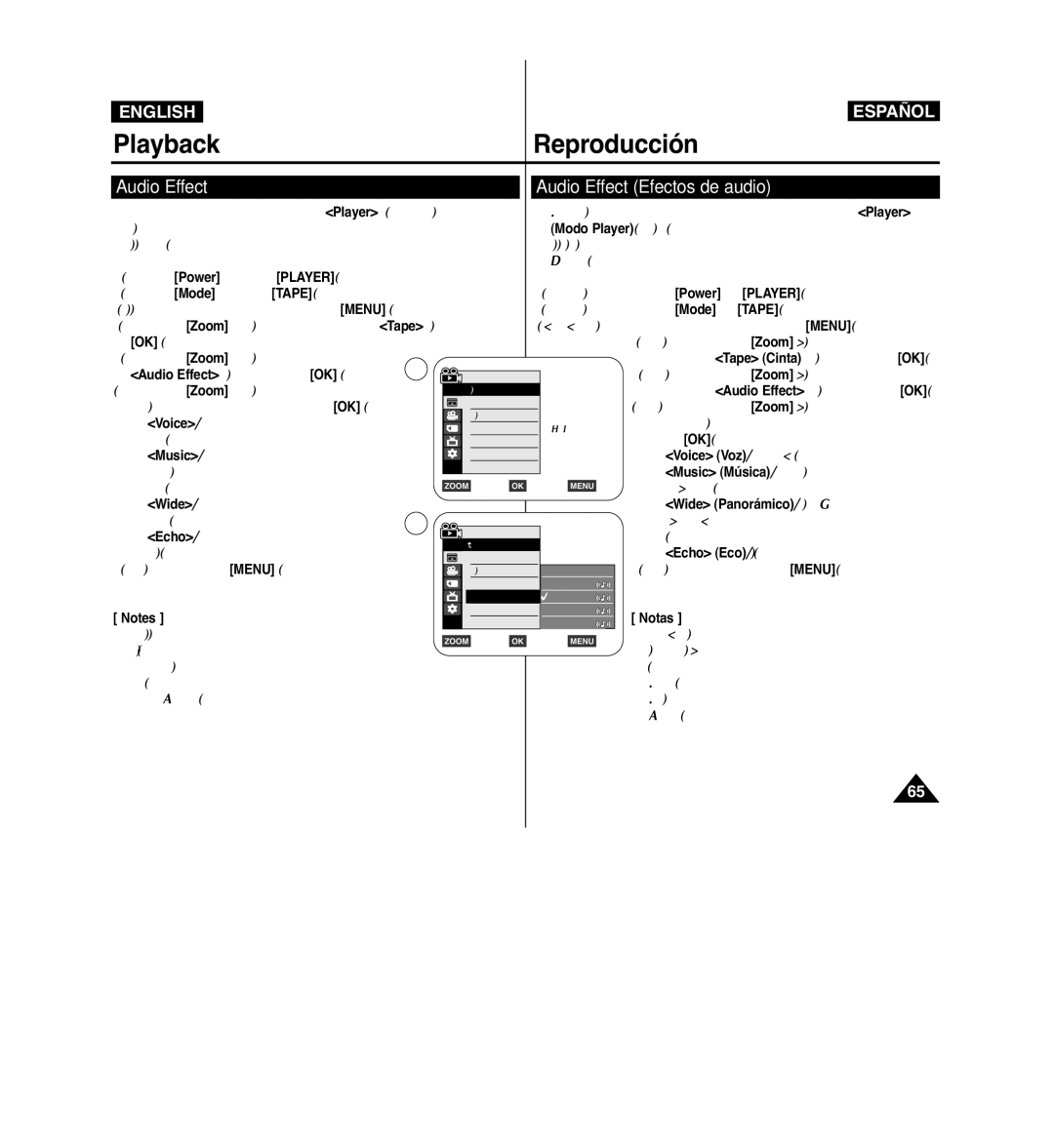 Samsung VP-D963i manual Audio Effect Efectos de audio 