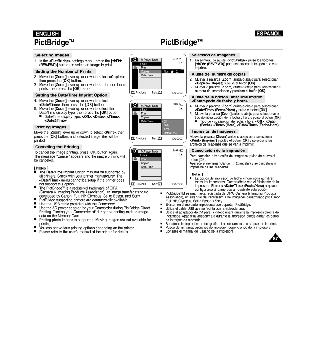 Samsung VP-D963i Selecting Images, Setting the Number of Prints, Setting the Date/Time Imprint Option, Printing Images 