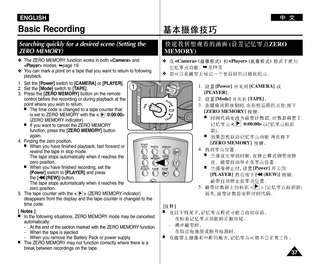 Samsung VP-D964Wi manual Zero Memory, 00000 