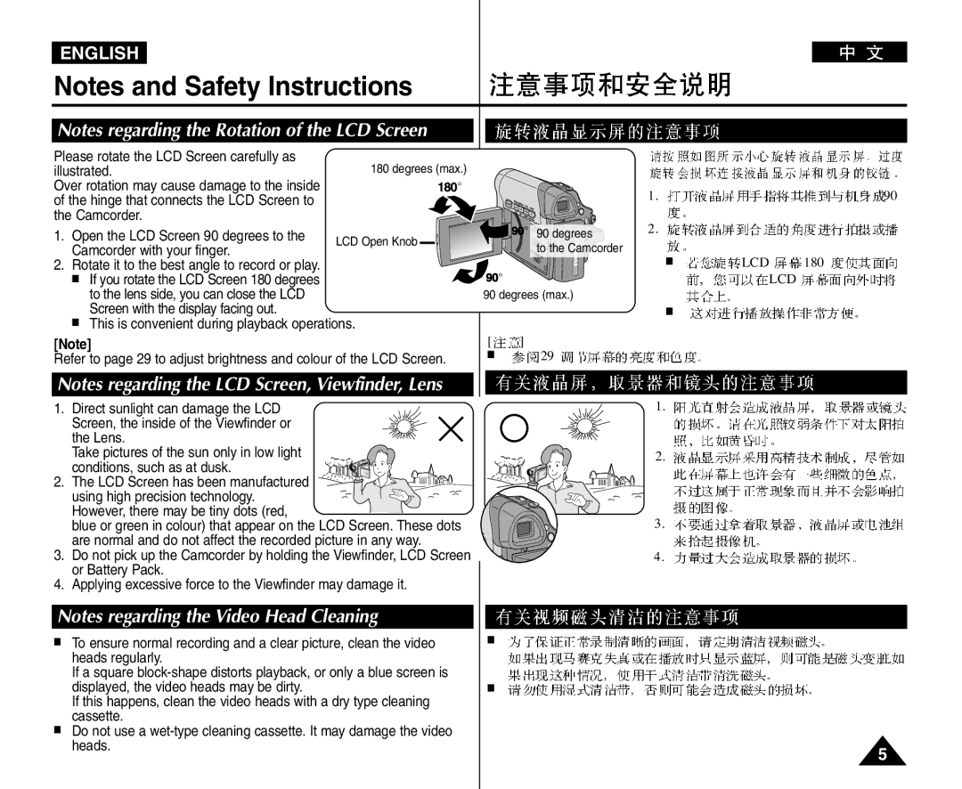 Samsung VP-D964Wi Please rotate the LCD Screen carefully as Illustrated, This is convenient during playback operations 