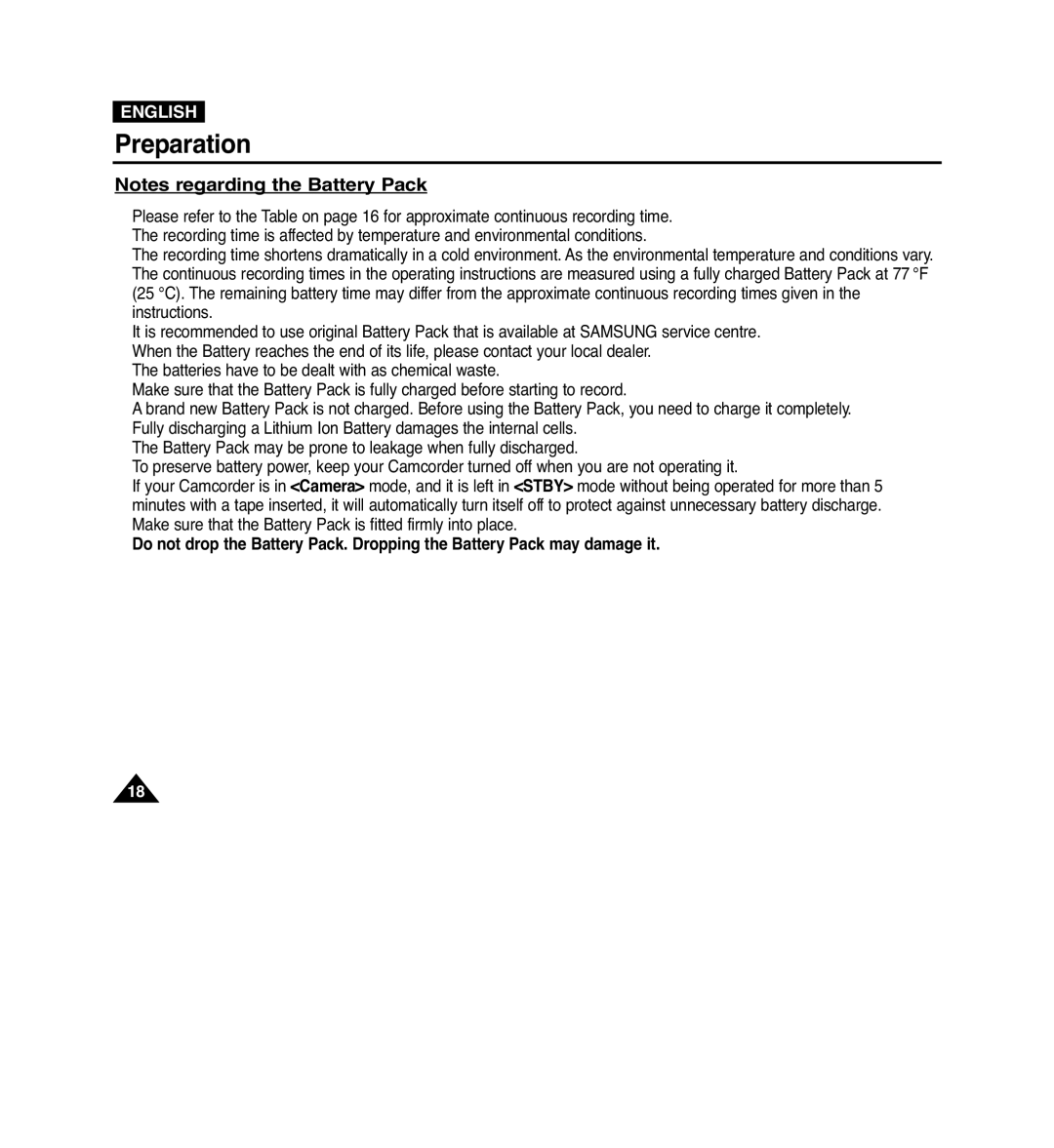 Samsung VP-D965Wi manual Make sure that the Battery Pack is fitted firmly into place 