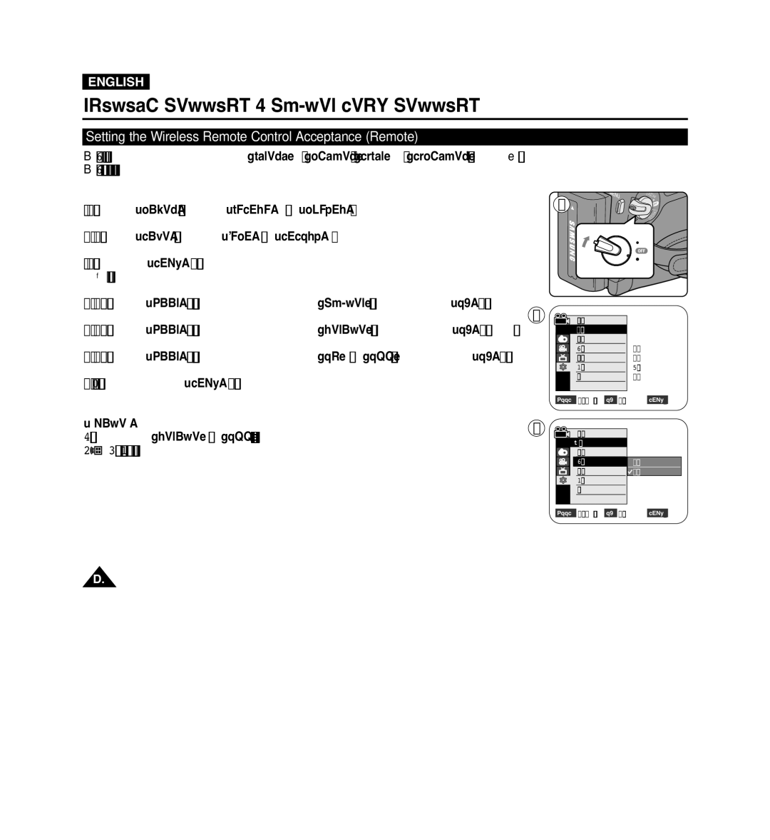 Samsung VP-D965Wi manual Setting the Wireless Remote Control Acceptance Remote 