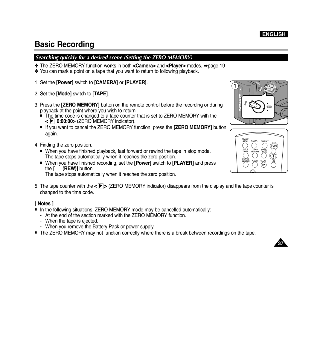 Samsung VP-D965Wi manual Basic Recording 