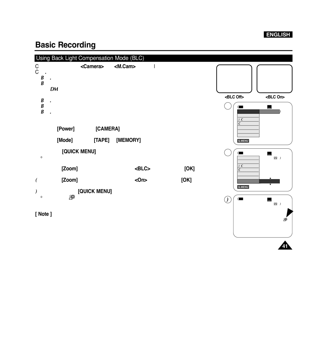 Samsung VP-D965Wi manual Using Back Light Compensation Mode BLC 