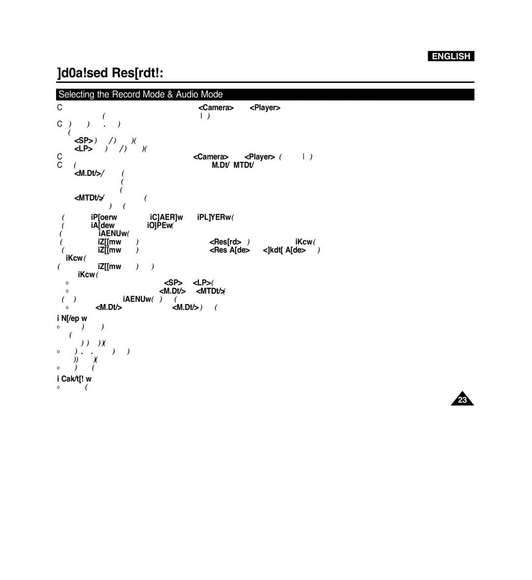 Samsung VP-D965Wi manual Advanced Recording, Selecting the Record Mode & Audio Mode 