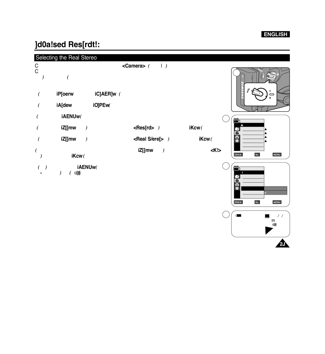 Samsung VP-D965Wi Selecting the Real Stereo, Real Stereo function works only in Camera mode, Then press the OK button 