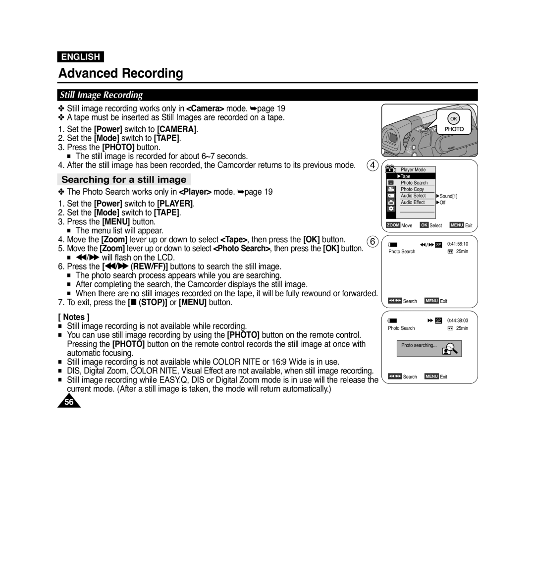 Samsung VP-D965Wi manual Searching for a still image, Still Image Recording 