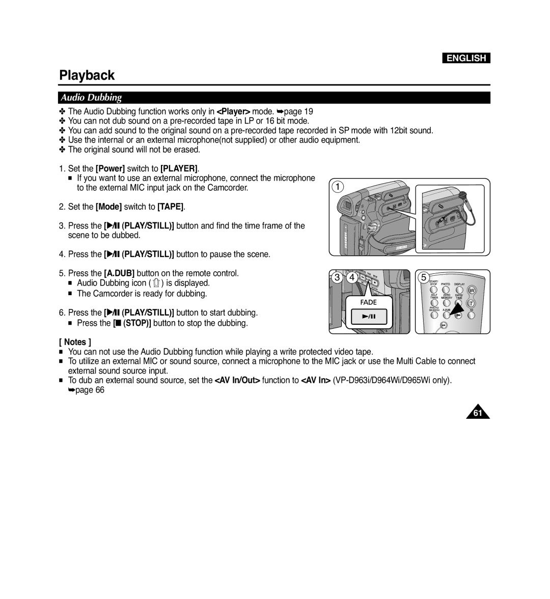 Samsung VP-D965Wi manual Audio Dubbing 