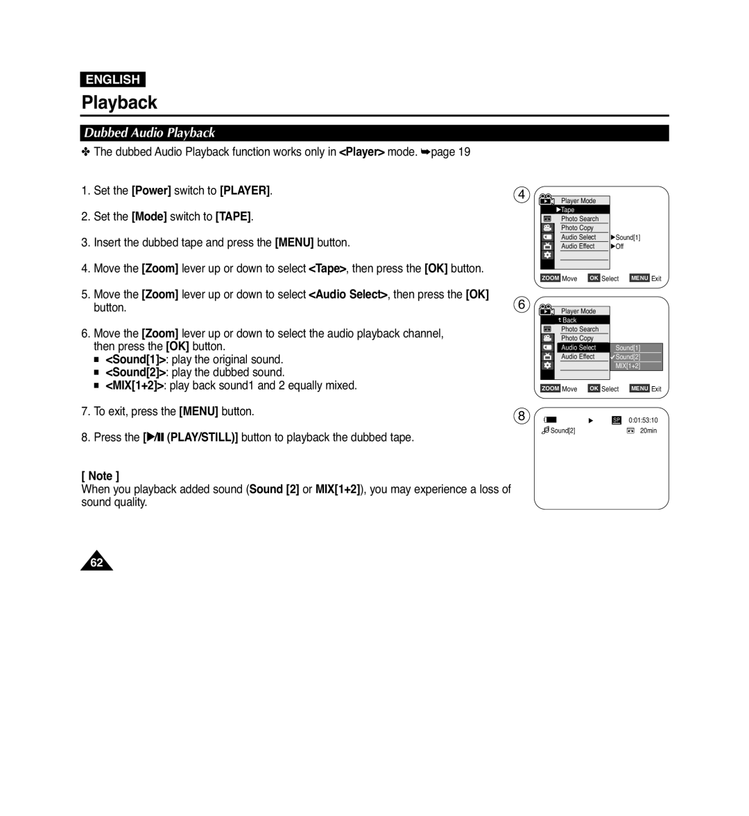 Samsung VP-D965Wi manual Dubbed Audio Playback 