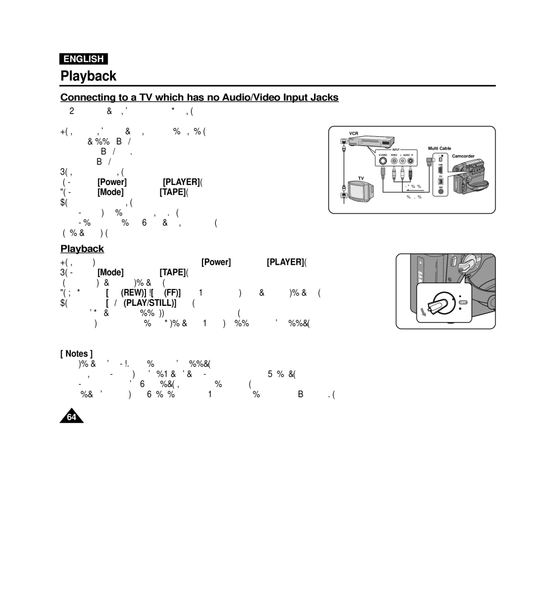 Samsung VP-D965Wi manual Connecting to a TV which has no Audio/Video Input Jacks, Playback 