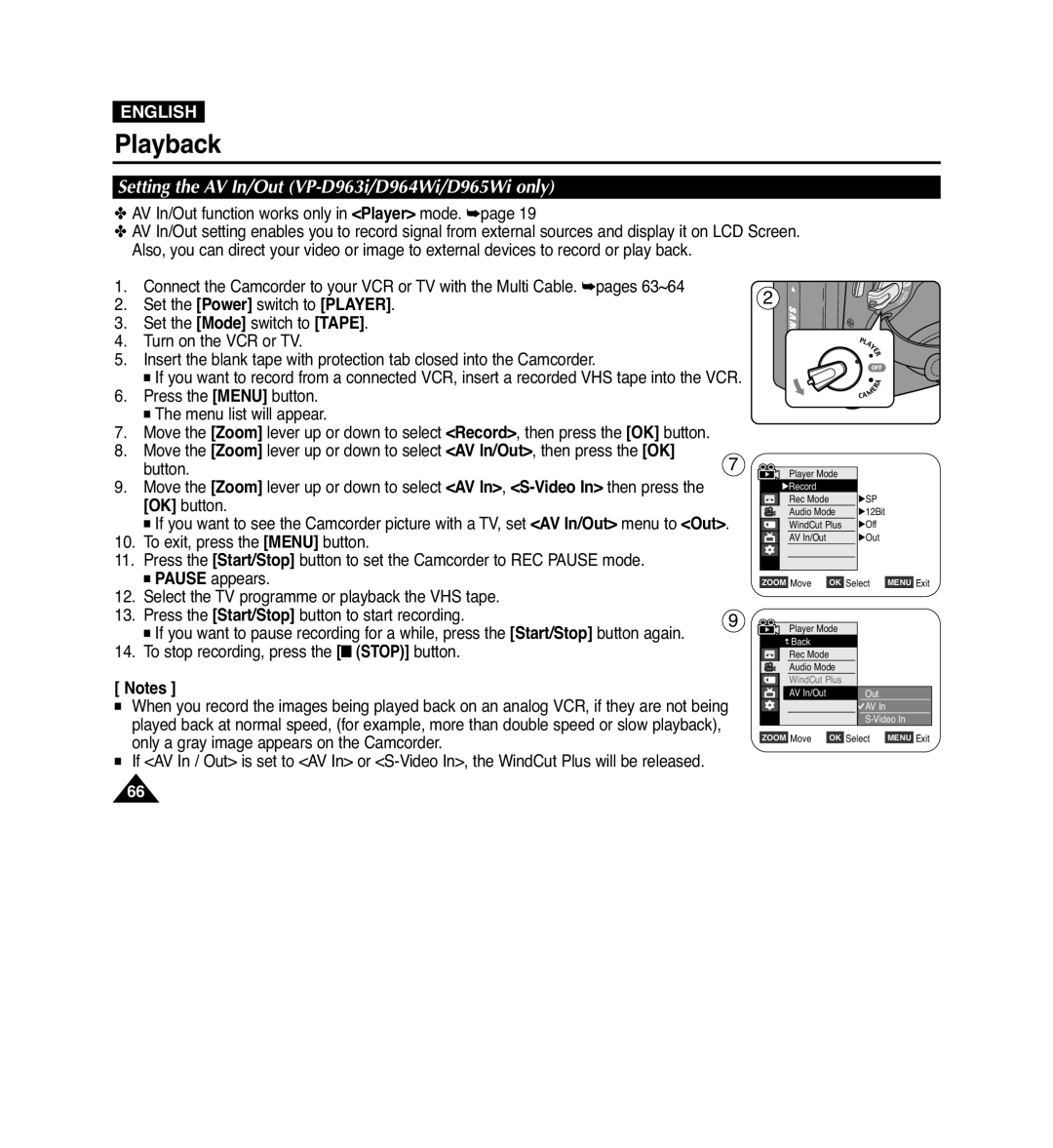 Samsung VP-D965Wi manual Setting the AV In/Out VP-D963i/D964Wi/D965Wi only 