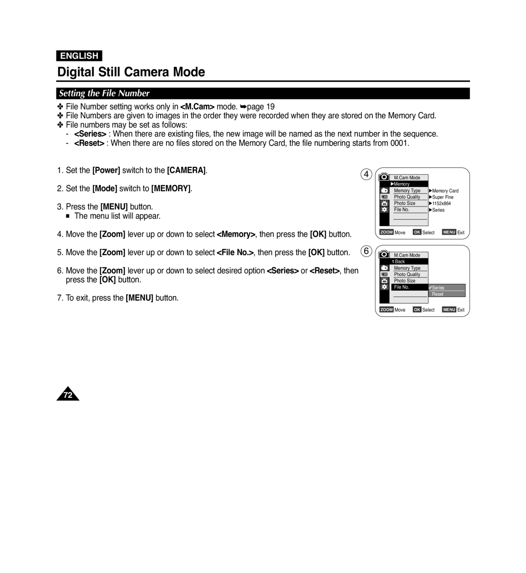 Samsung VP-D965Wi manual Setting the File Number 