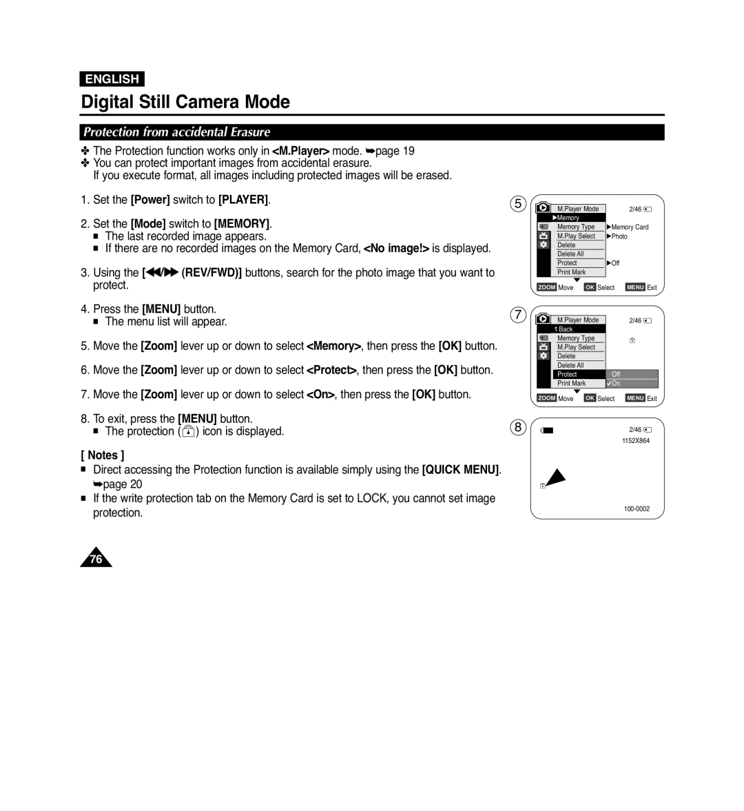 Samsung VP-D965Wi manual Protection from accidental Erasure, Protection icon is displayed 