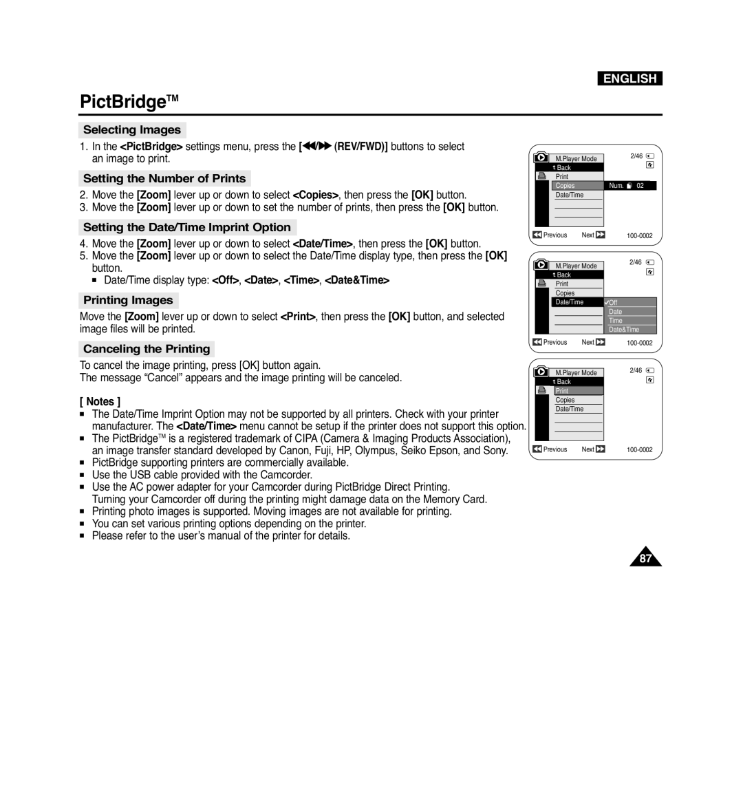 Samsung VP-D965Wi manual Selecting Images 