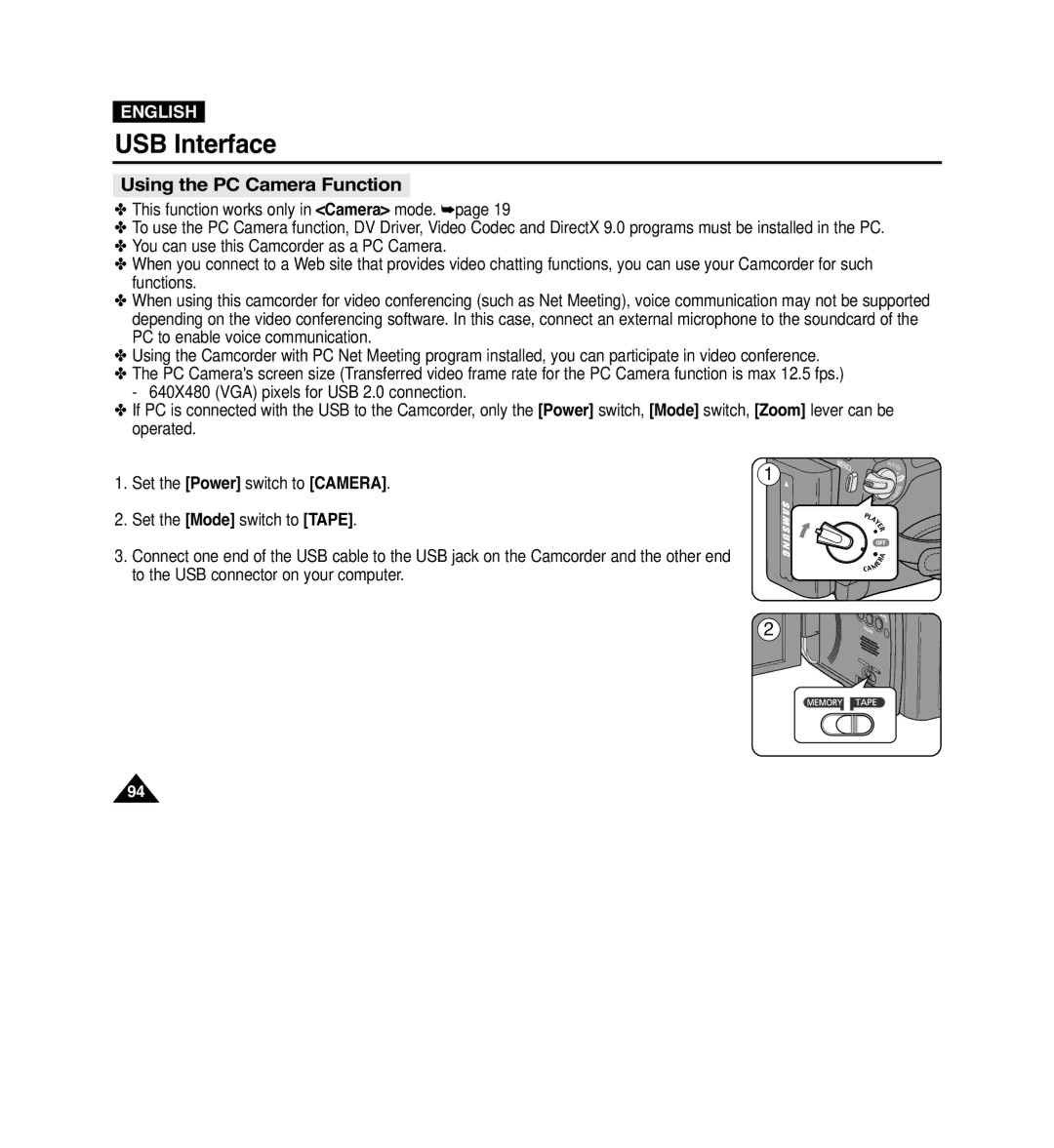 Samsung VP-D965Wi manual Using the PC Camera Function 