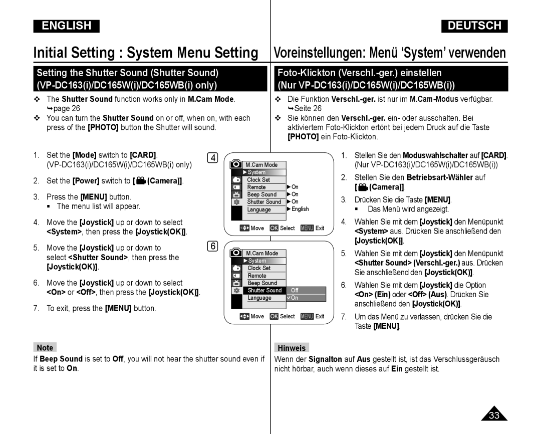 Samsung VP-DC165WI/UMG, VP-DC165WI/HAC, VP-DC165WI/MEA, VP-DC165WI/XEV manual Stellen Sie den Betriebsart-Wähler auf Camera 