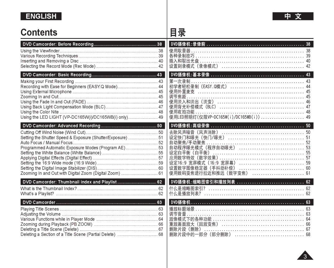 Samsung VP-DC165WI/XEV, VP-DC165WI/HAC, VP-DC165WI/UMG, VP-DC165WI/MEA 使用取景器 各种录制技巧 插入和取出光盘 设置刻录模式（录像模式）, 什么是缩略图索引？ 什么是播放列表? 