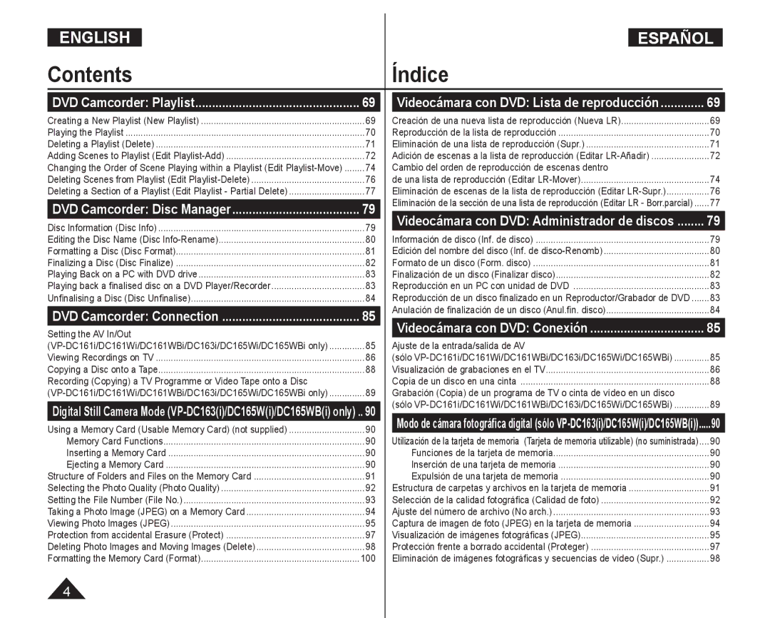 Samsung VP-DC165WI/HAC, VP-DC165WI/UMG manual Videocámara con DVD Conexión, Videocámara con DVD Administrador de discos 