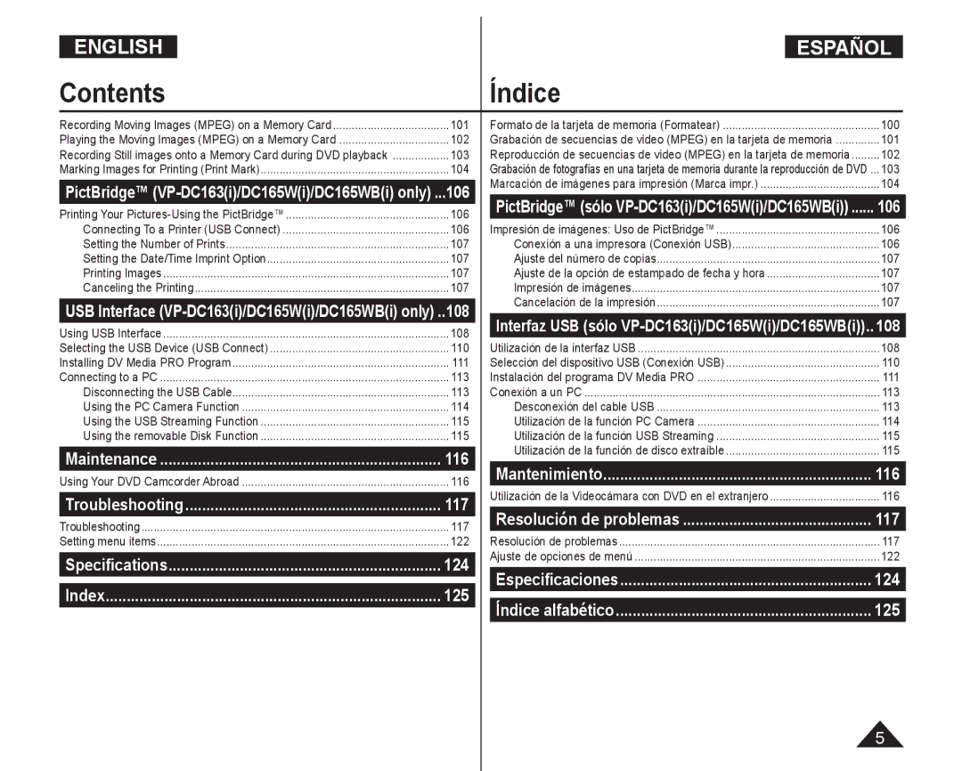 Samsung VP-DC165WI/UMG, VP-DC165WI/HAC manual Mantenimiento, Resolución de problemas, Especiﬁcaciones, Índice alfabético 