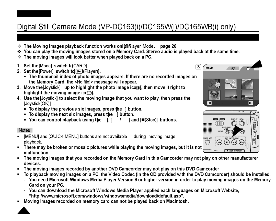 Samsung VP-DC165WI/MEA, VP-DC165WI/HAC, VP-DC165WI/UMG, VP-DC165WI/XEV manual Playback, Malfunction 