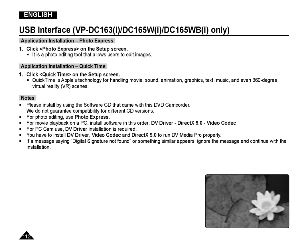 Samsung VP-DC165WI/HAC, VP-DC165WI/UMG, VP-DC165WI/MEA, VP-DC165WI/XEV manual 112 