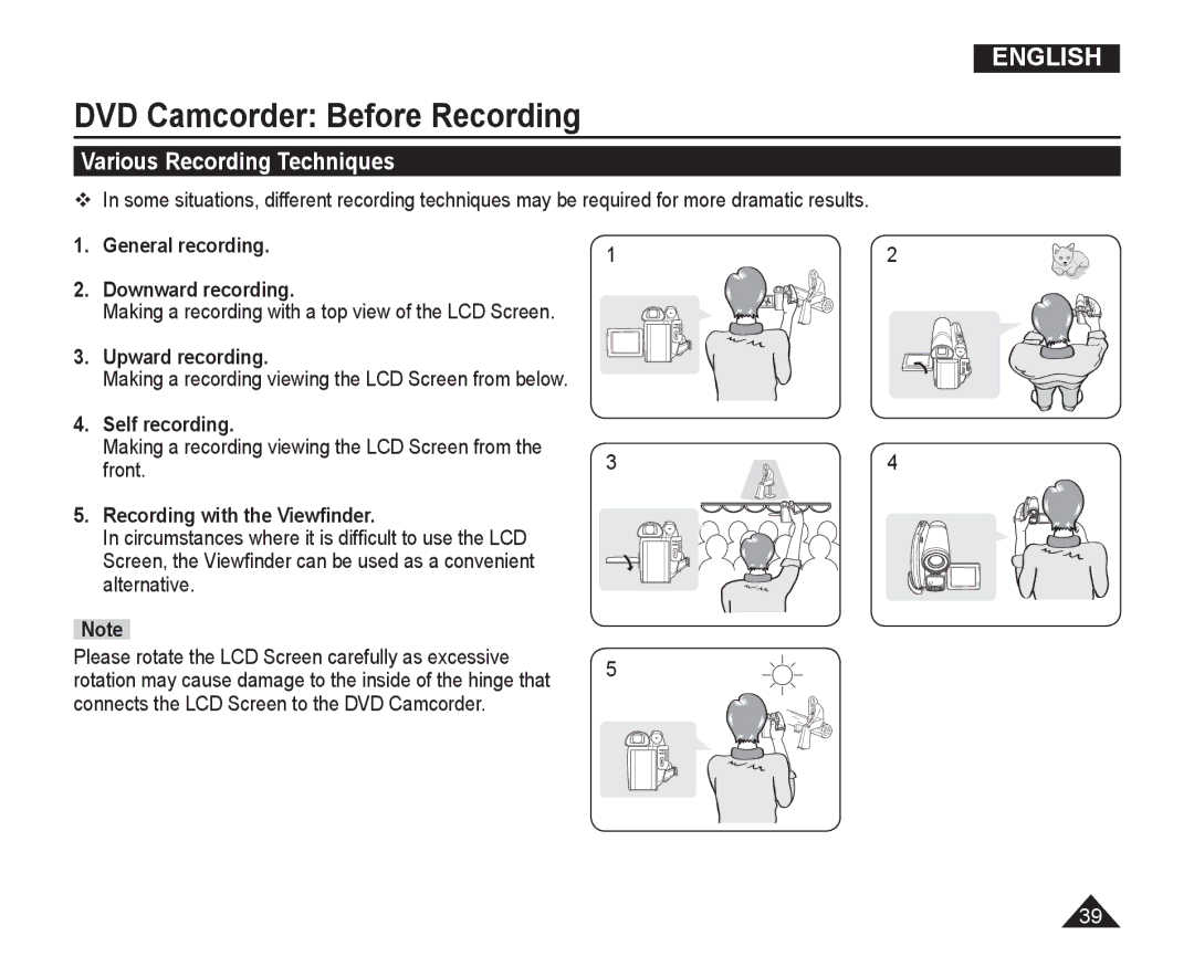 Samsung VP-DC165WI/XEV manual Various Recording Techniques, General recording Downward recording, Upward recording 