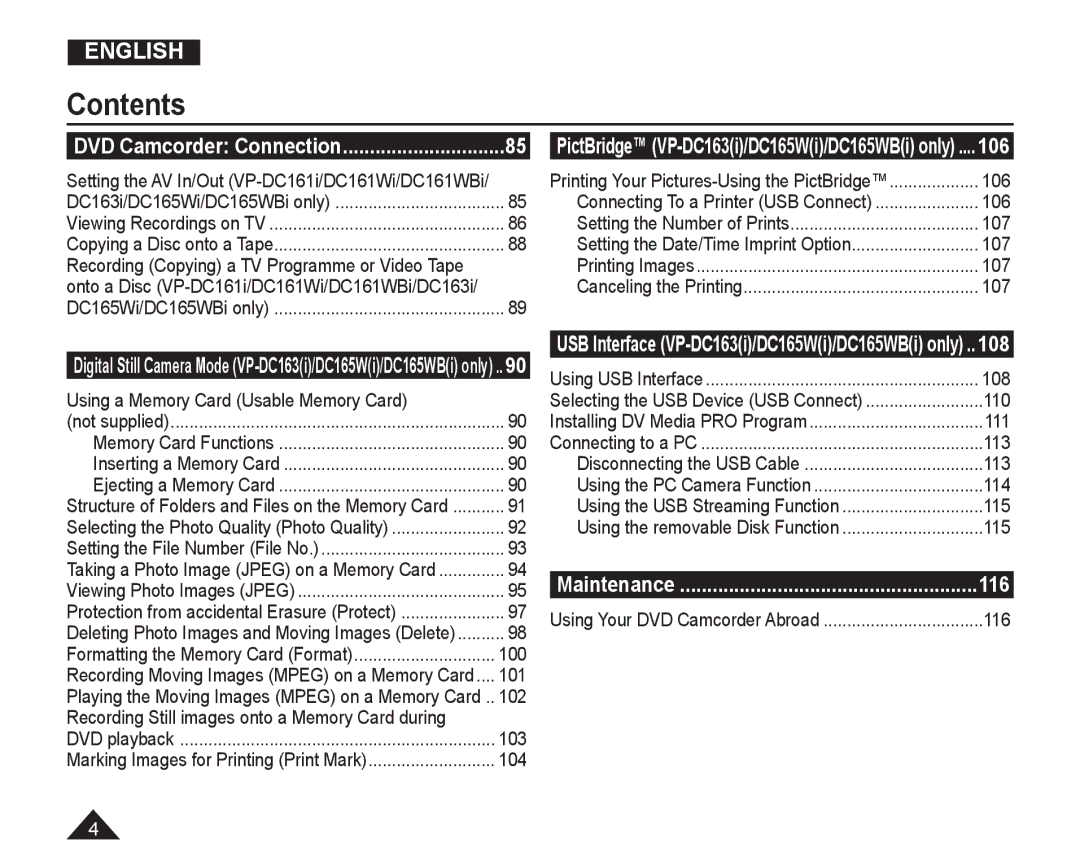 Samsung VP-DC165WI/HAC, VP-DC165WI/UMG, VP-DC165WI/MEA, VP-DC165WI/XEV manual Maintenance 