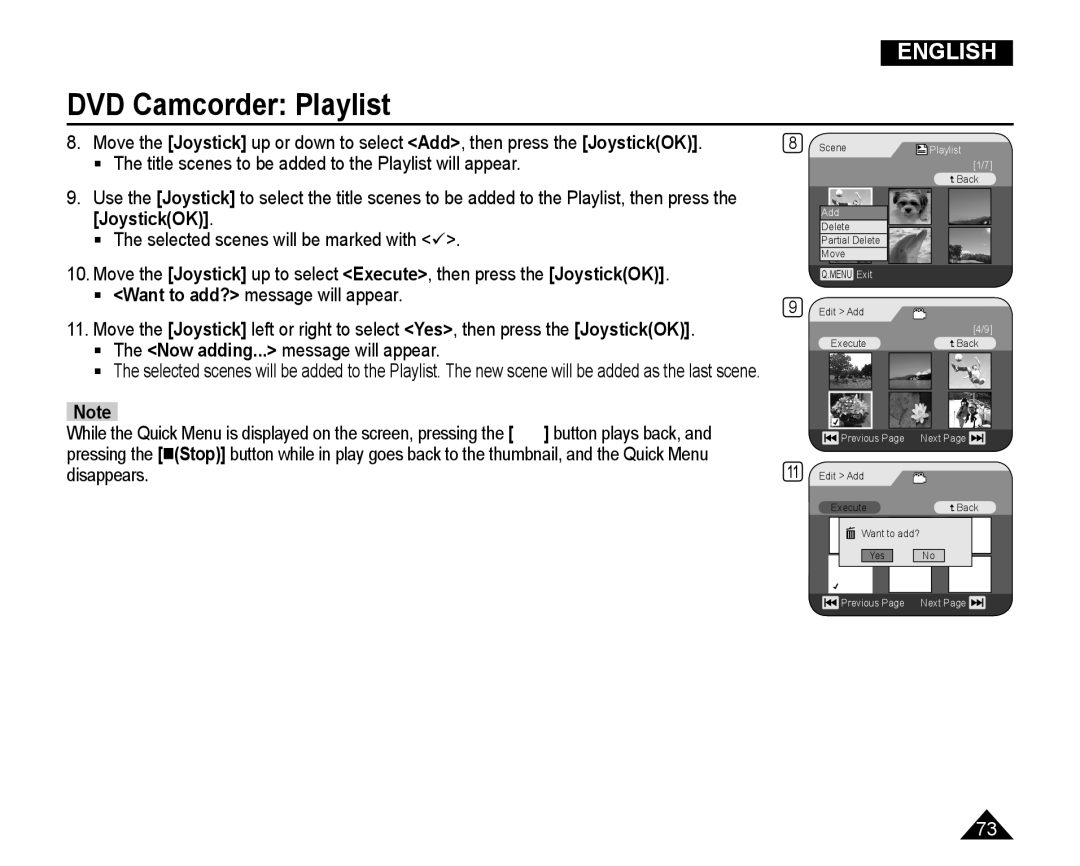 Samsung VP-DC165WI/UMG, VP-DC165WI/HAC, VP-DC165WI/MEA, VP-DC165WI/XEV manual  The Now adding... message will appear 