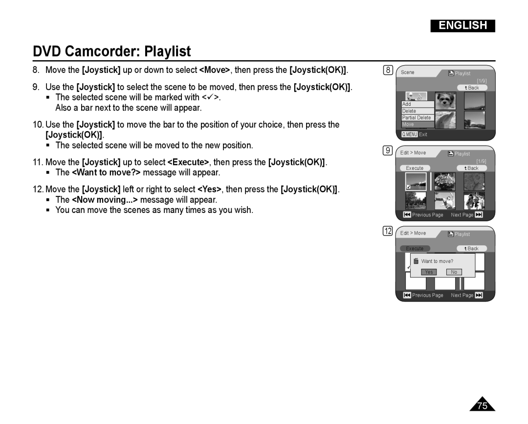 Samsung VP-DC165WI/XEV, VP-DC165WI/HAC, VP-DC165WI/UMG, VP-DC165WI/MEA manual Move 