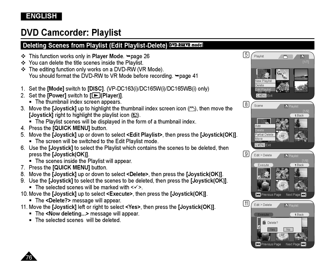 Samsung VP-DC165WI/HAC, VP-DC165WI/UMG, VP-DC165WI/MEA, VP-DC165WI/XEV manual Delete 