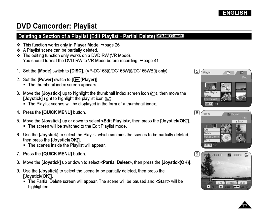 Samsung VP-DC165WI/UMG, VP-DC165WI/HAC, VP-DC165WI/MEA, VP-DC165WI/XEV manual Scene Playlist 