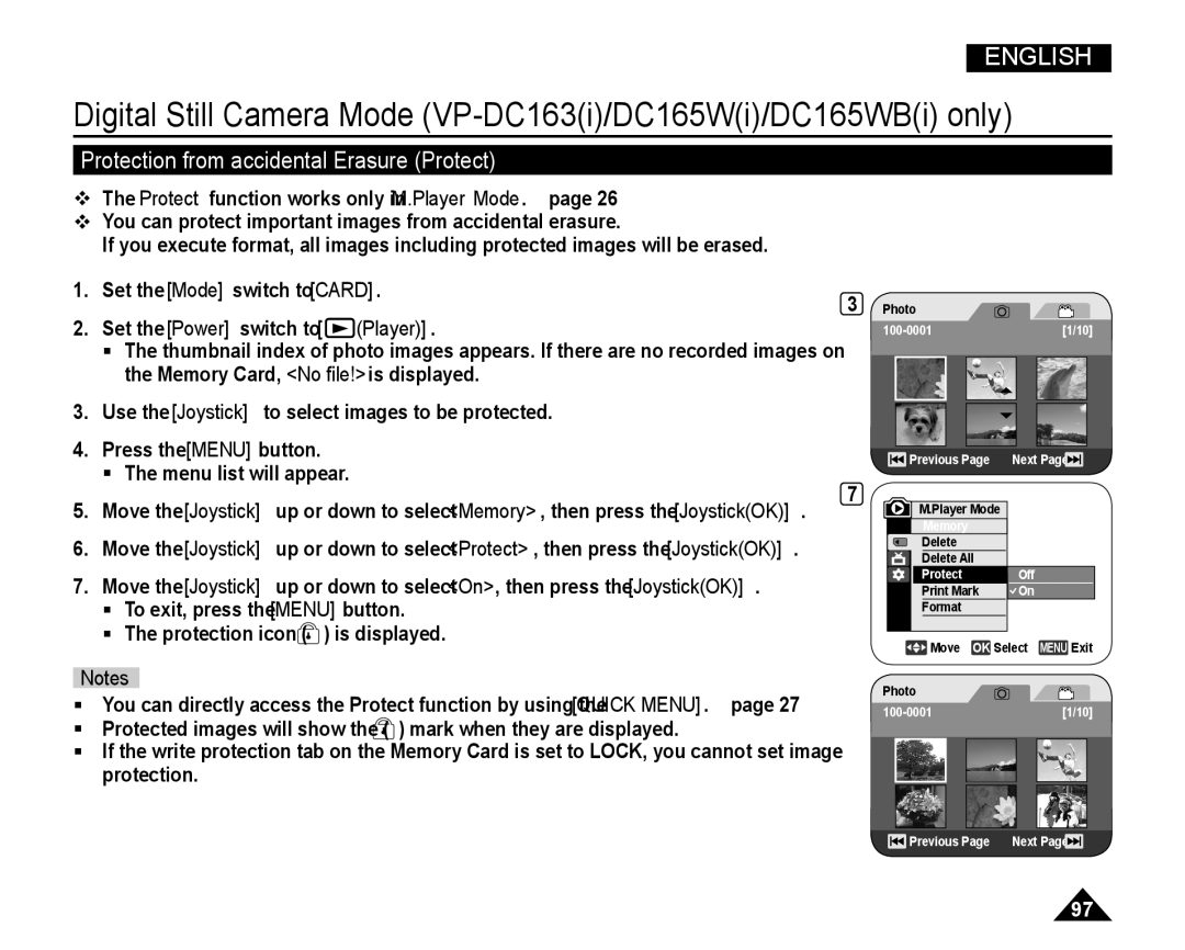 Samsung VP-DC165WI/UMG, VP-DC165WI/HAC, VP-DC165WI/MEA manual Digital Still Camera Mode VP-DC163i/DC165Wi/DC165WBi only 