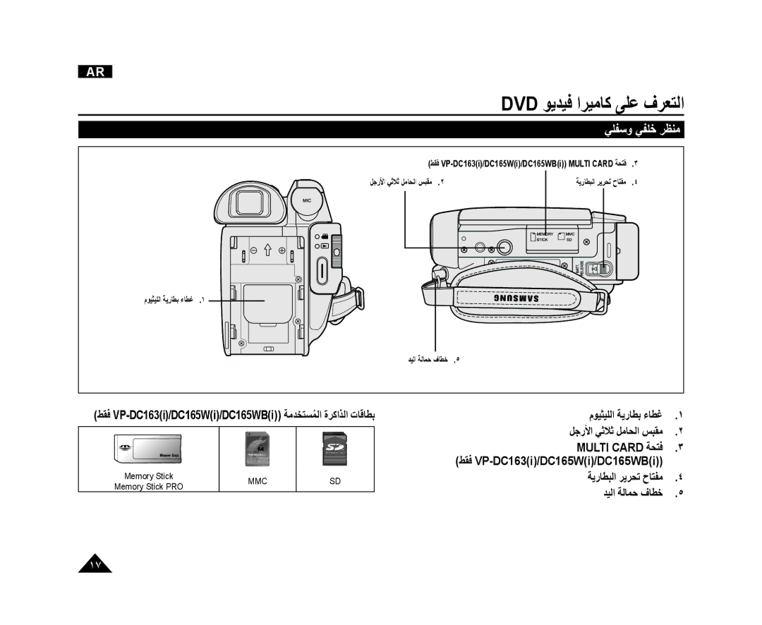 Samsung VP-DC165WI/MEA ﻲﻠﻔﺳﻭ ﻲﻔﻠﺧ ﺮﻈﻨﻣ, ﻂﻘﻓ VP-DC163i/DC165Wi/DC165WBi ﺔﻣﺪﺨﺘﺴﻤﻟﺍُ ﺓﺮﻛﺍﺬﻟﺍ ﺕﺎﻗﺎﻄﺑ, ﺔﻳﺭﺎﻄﺒﻟﺍ ﺮﻳﺮﺤﺗ ﺡﺎﺘﻔﻣ 