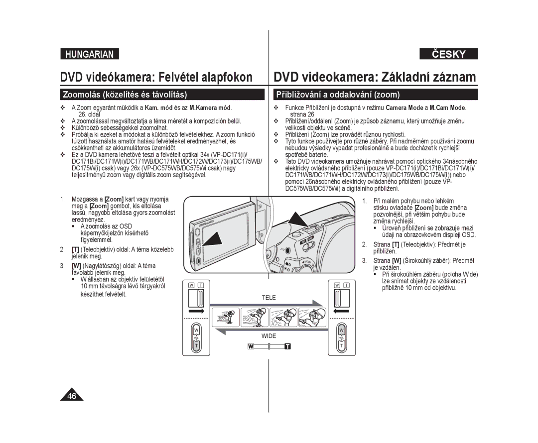 Samsung VP-DC171/XEO  26. oldal strana,  Přiblížení Zoom lze provádět různou rychlostí, Spotřebě baterie, ﬁgyelemmel 