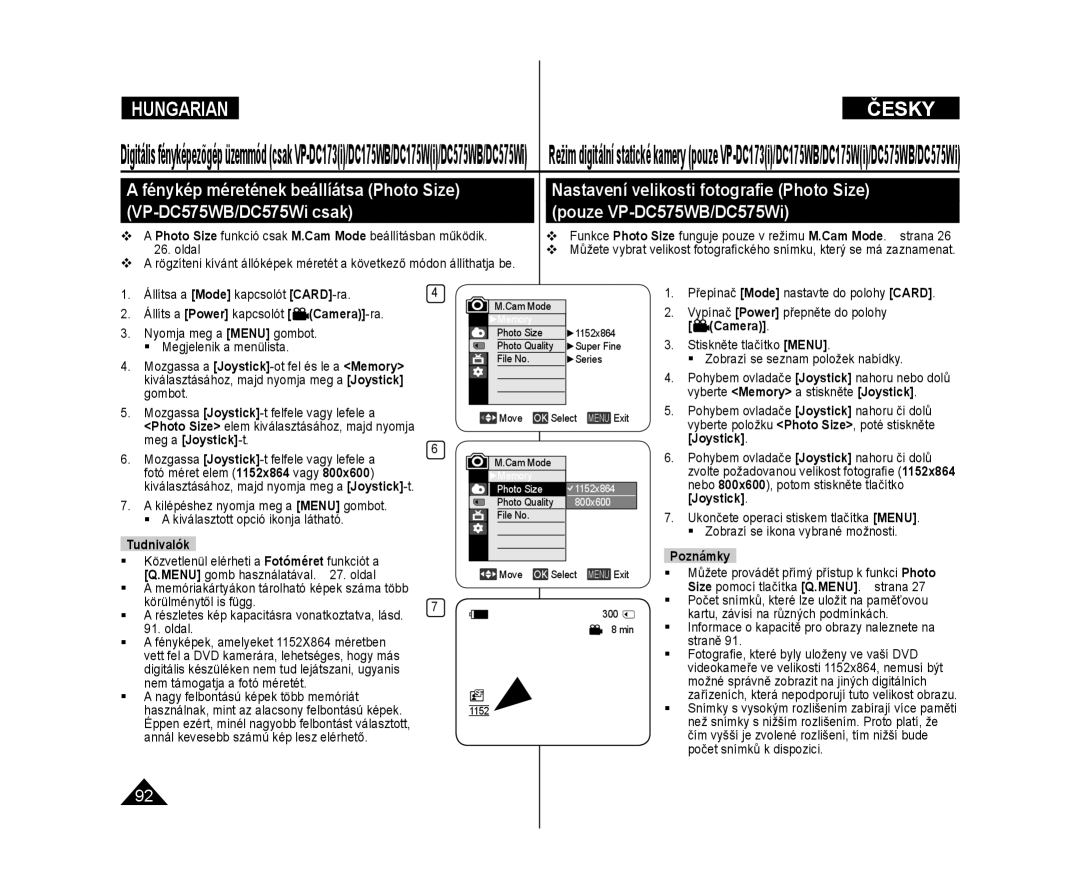 Samsung VP-DC171W/XEO manual  a kiválasztott opció ikonja látható,  Informace o kapacitě pro obrazy naleznete na straně 