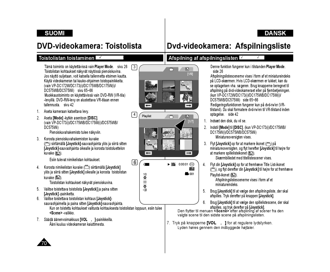 Samsung VP-DC171W/XEE manual Toistolistan toistaminen DVD-RWVR-tila, Afspilning af afspilningslisten DVD-RWVR-tilstand 