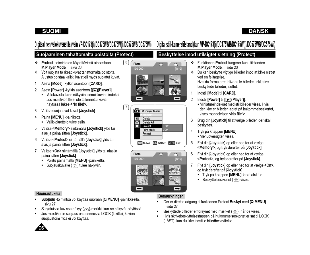 Samsung VP-DC171/XEE, VP-DC171W/XEE manual Player Mode, Delete Delete All, Print Mark Format Move OK Select Menu Exit Photo 