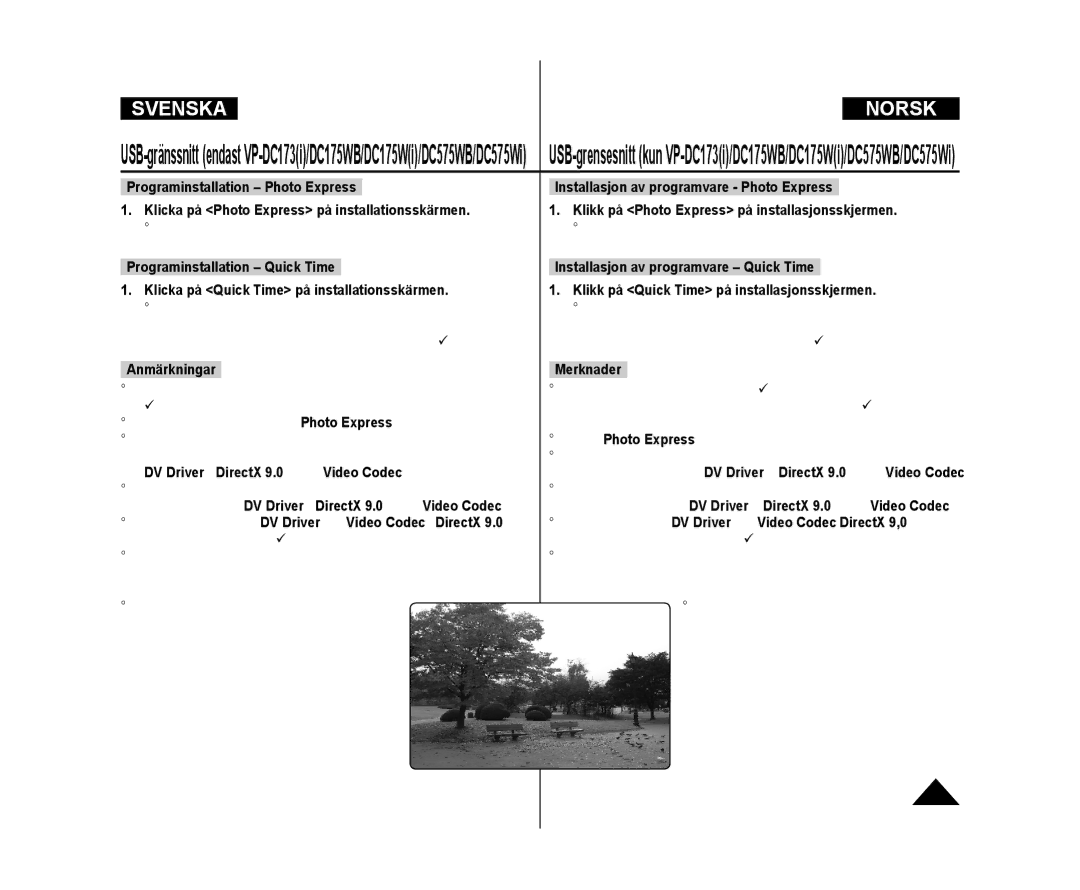 Samsung VP-DC171/XEE, VP-DC171W/XEE manual DV Driver DirectX 9.0 Video Codec,  Bruk Photo Express til å redigere bilder 
