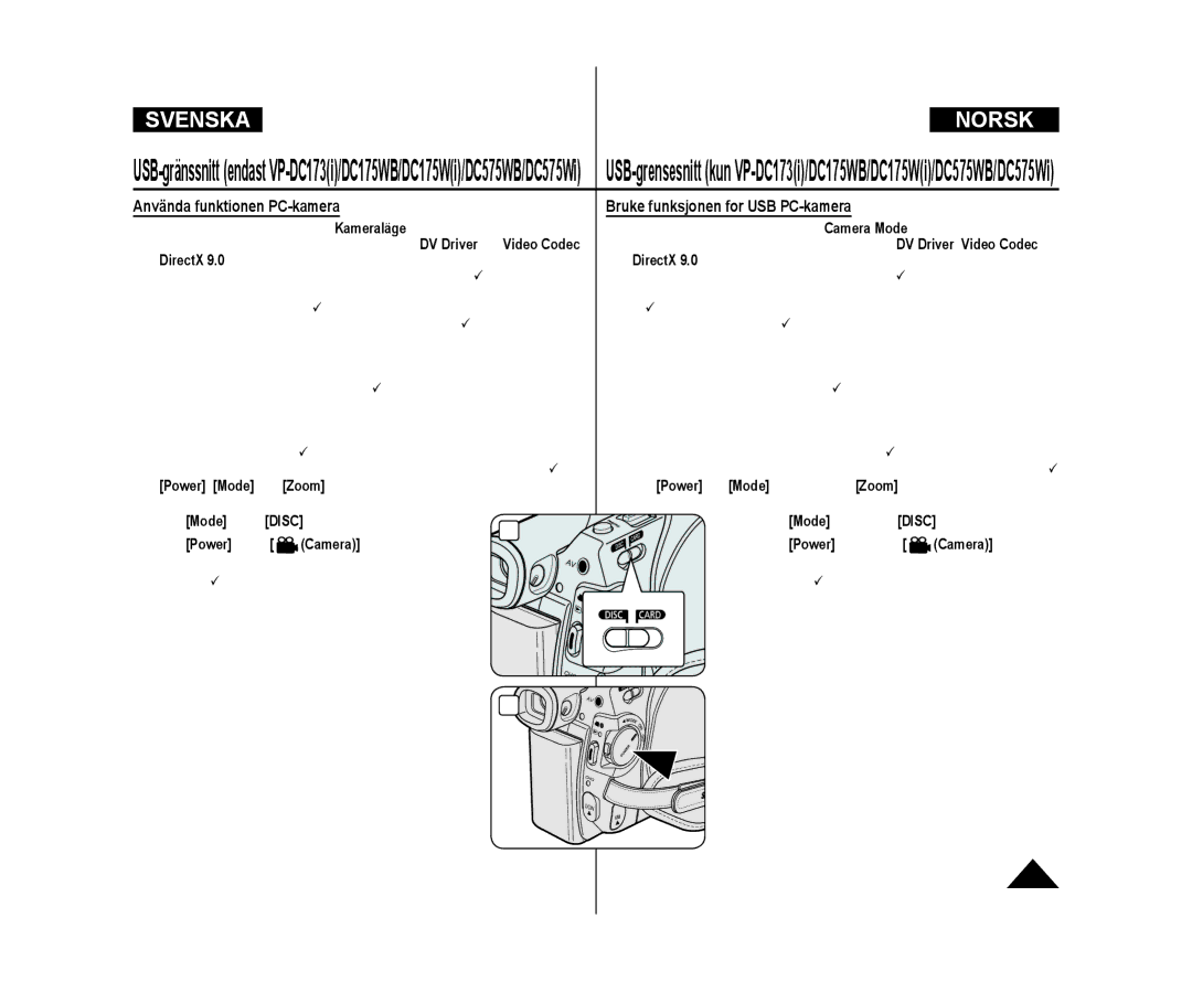 Samsung VP-DC172W/XEE, VP-DC171/XEE manual Använda funktionen PC-kamera, 640X480VGA pixlar för en USB 2.0-anslutning 