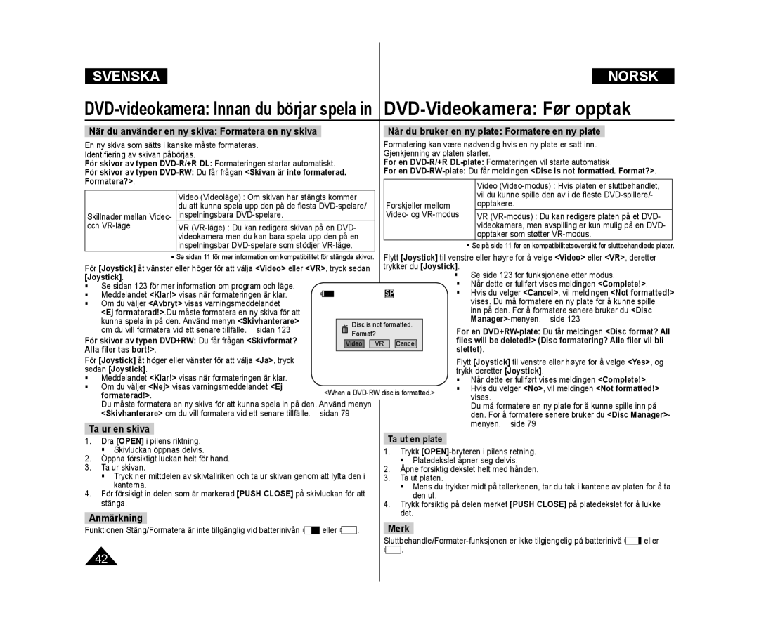 Samsung VP-DC171/XEE, VP-DC171W/XEE, VP-DC172W/XEE manual Ta ur en skiva 