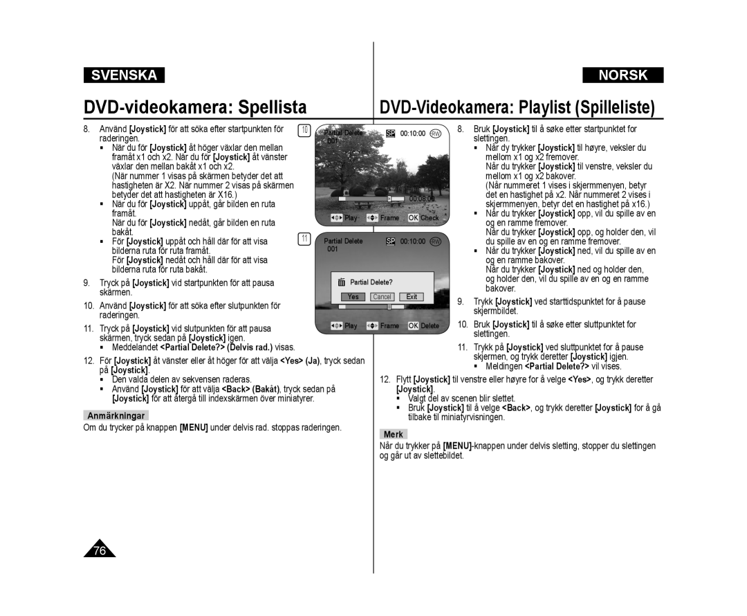 Samsung VP-DC171W/XEE, VP-DC171/XEE, VP-DC172W/XEE manual På Joystick 