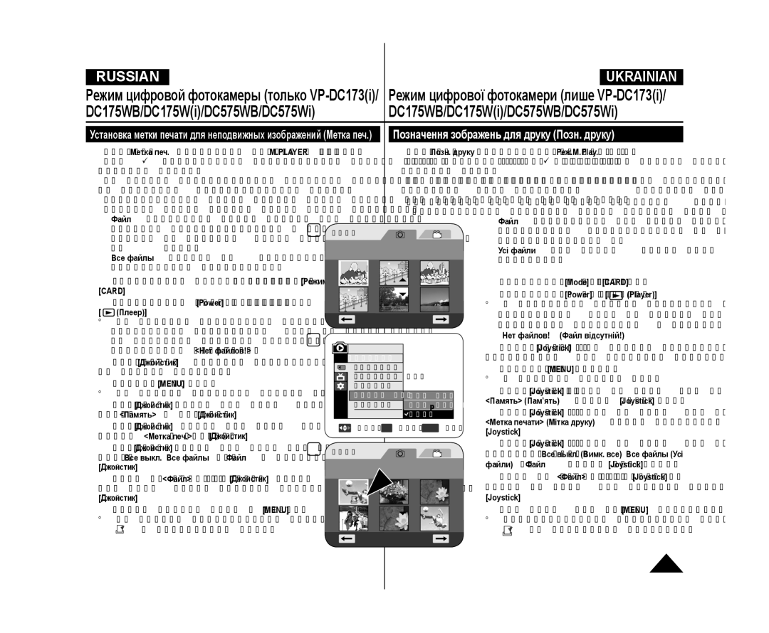 Samsung VP-DC175WI/XEK manual Позначення зображень для друку Позн. друку, Экране ЖК-дисплея. Может быть установлена печать 