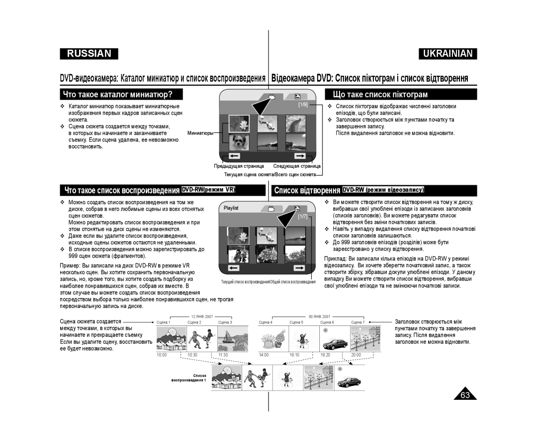 Samsung VP-DC175WB/NWT Що таке список піктограм, Что такое каталог миниатюр?, Список відтворення DVD-RW режим відеозапису 