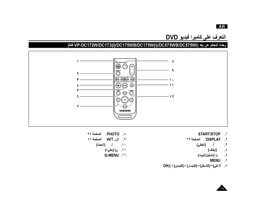 Samsung VP-DC175WI/UMG, VP-DC173/AND manual ٢٩ ﺔﺤﻔﺼﻟﺍ  Display ﺚﺤﺒﻟﺍ /  ﻲﻄﺨﺗ /  ءﻲﻄﺑ  ﻑﺎﻘﻳﺇ , ﺖﻴﺒﺜﺗ/ﻞﻴﻐﺸﺗ   