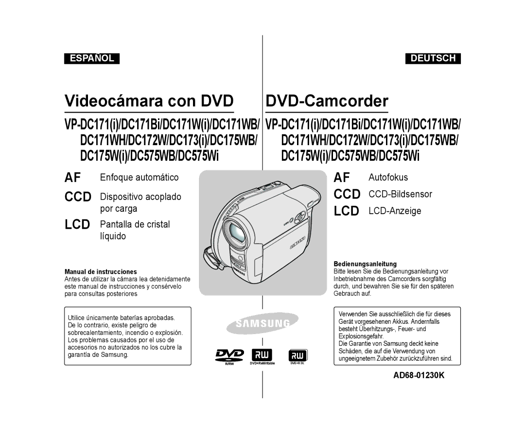 Samsung VP-DC171/XEF, VP-DC175WB/XEF, VP-DC173/XEF, VP-DC171W/XEF manual Manual de instrucciones, Bedienungsanleitung 